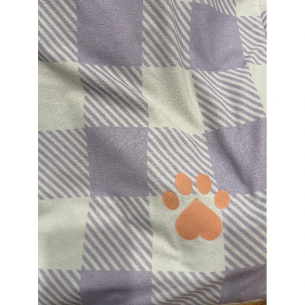 Medium Dog Cat Pet Bed Mat Cozy‎ Soft Plush Gingham Paw Print Lavender White
